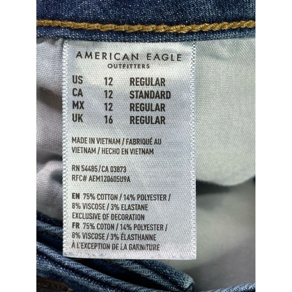 American Eagle Jegging Women’s 12 Blue Skinny Mid-Rise Dark Wash Distressed - Picture 9 of 14